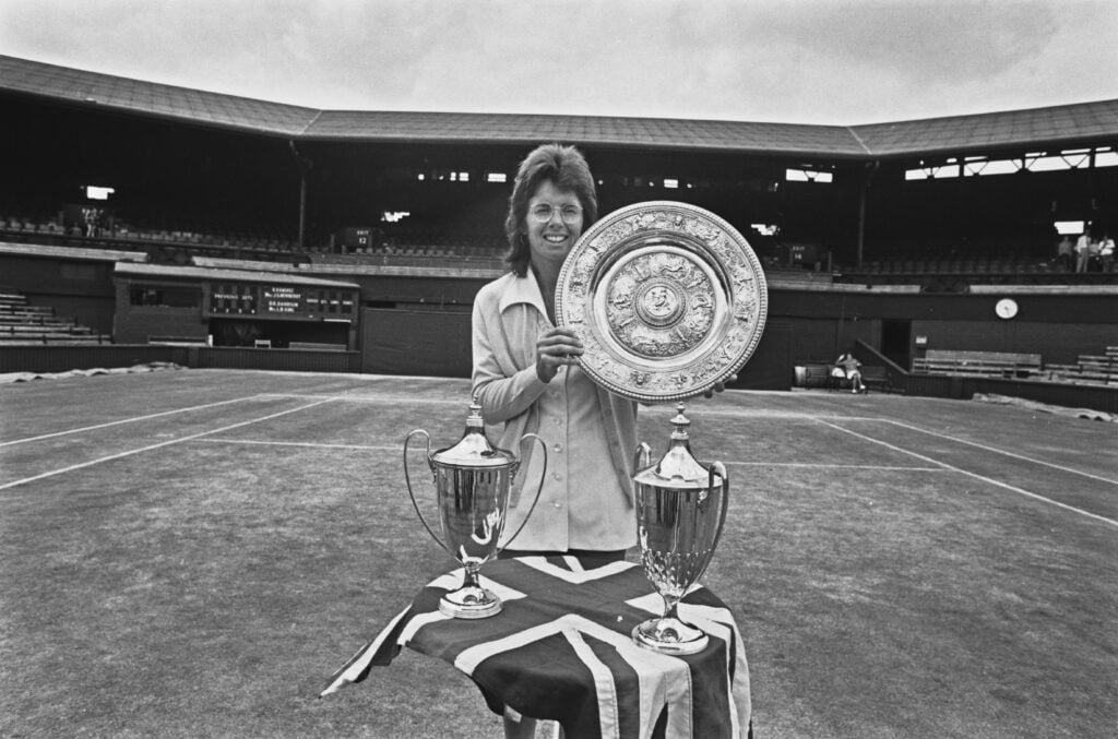 Billie Jean Kings celebrates with her Wimbledon titles in 1973.
