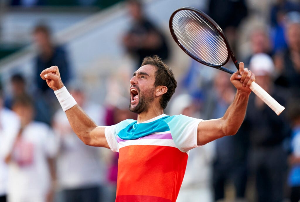Marin Cilic celebrates after winning the 2022 French Open.