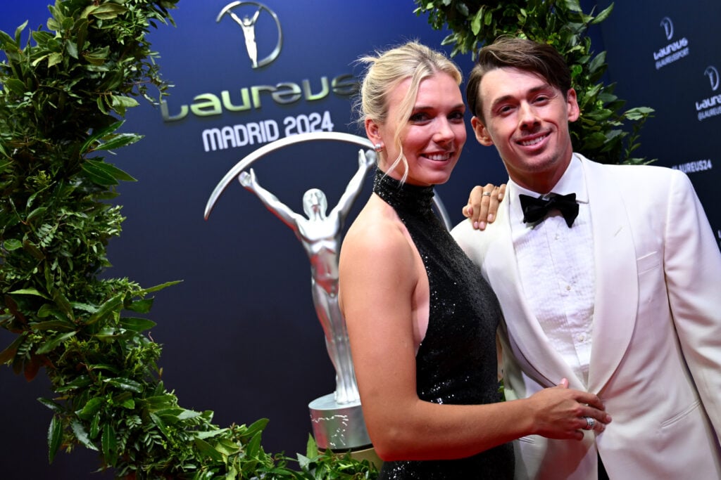 Katie Boulter and Alex de Minaur arrivesat the Laureus World Sports Awards at Galería De Cristal on April 22, 2024 in Madrid, Spain.