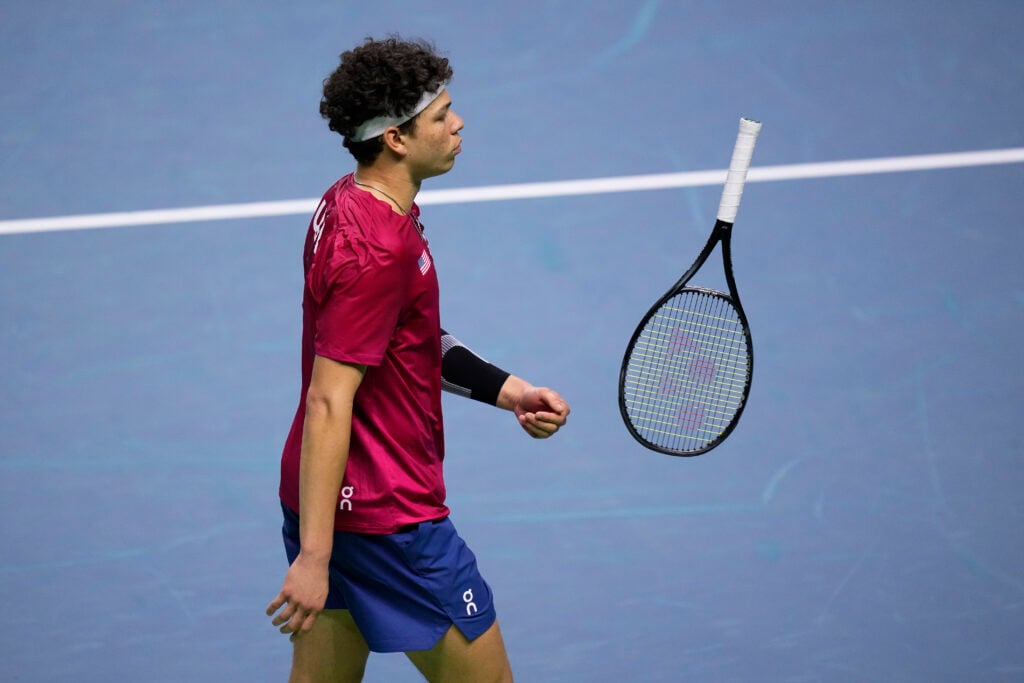Ben Shelton reacts during the 2024 Davis Cup Finals.