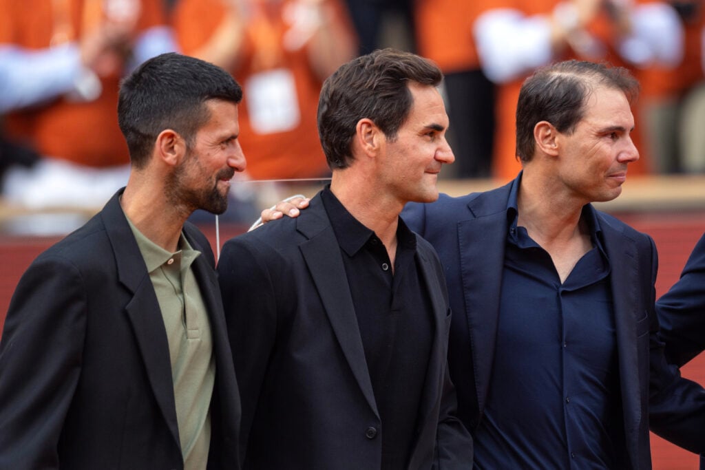 Novak Djokovic, Roger Federer, and Rafael Nadal pictured together at the French Open.