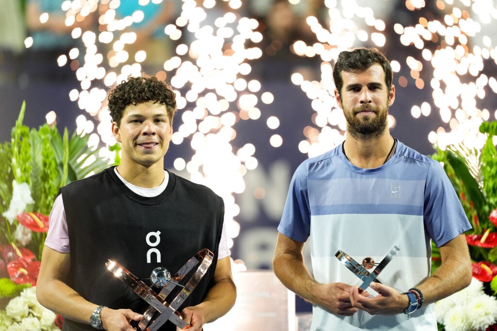 Ben Shelton and Karen Khachanov pictured after the 2025 Canadian Open.