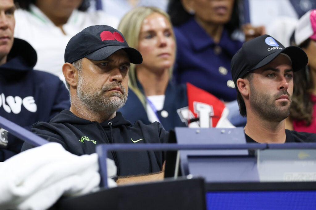 Tomasz Witkowski, head coach of Naomi Osaka of Japan looks on during the Women's Singles Semifinal match against Amanda Anisimova of the United States on Day Twelve of the 2025 US Open at USTA Billie Jean King National Tennis Center on September 4, 2025 in the Flushing neighborhood of the Queens borough of New York City.