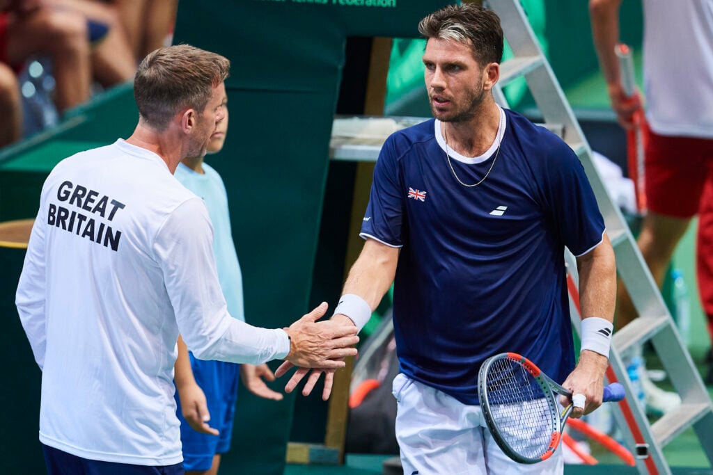 Cameron Norrie of Great Britain plays against Olaf Pieczkowski of Poland single match during the 2025 Davis Cup World Group I tie between Poland and Great Britain at Polsat Plus Arena on September 13, 2025 in Gdynia, Poland.