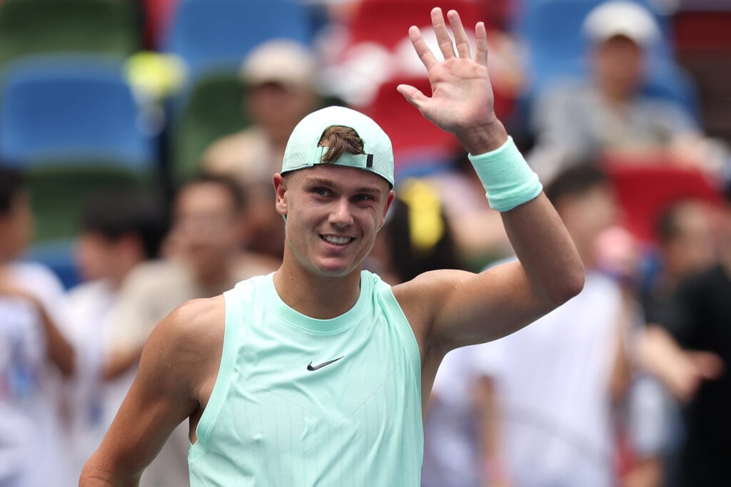 Holger Rune celebrates at the 2025 Shanghai Masters.