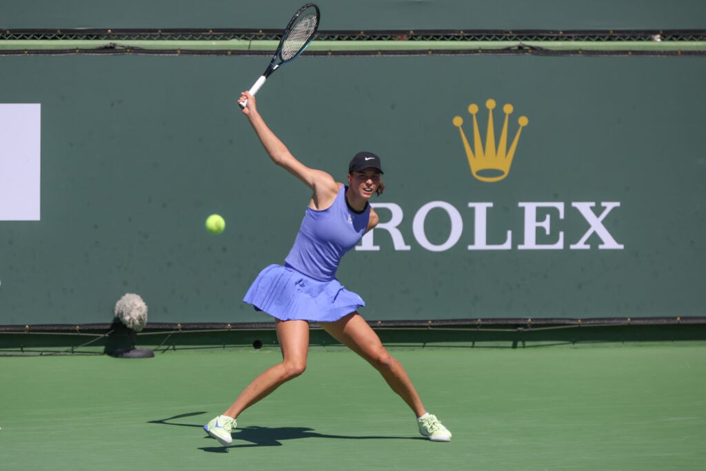 Lilli Tagger (AUT) hits a backhand during the BNP Paribas Open on March 7, 2026 at Indian Wells Tennis Garden in Indian Wells, CA.