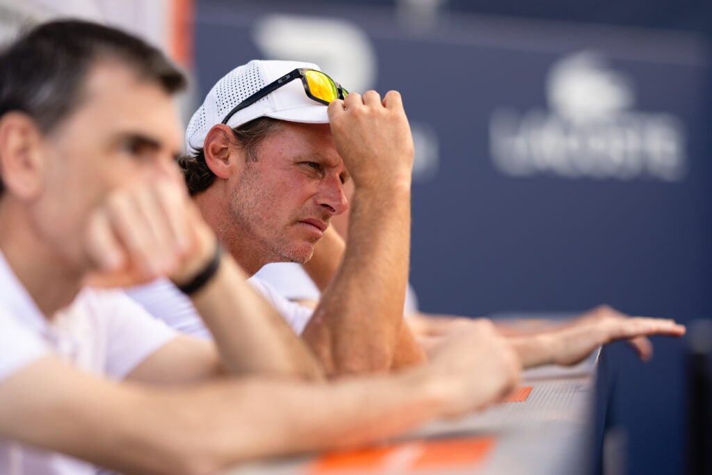 David Nalbandian watches Grigor Dimitrov play at the Miami Open.