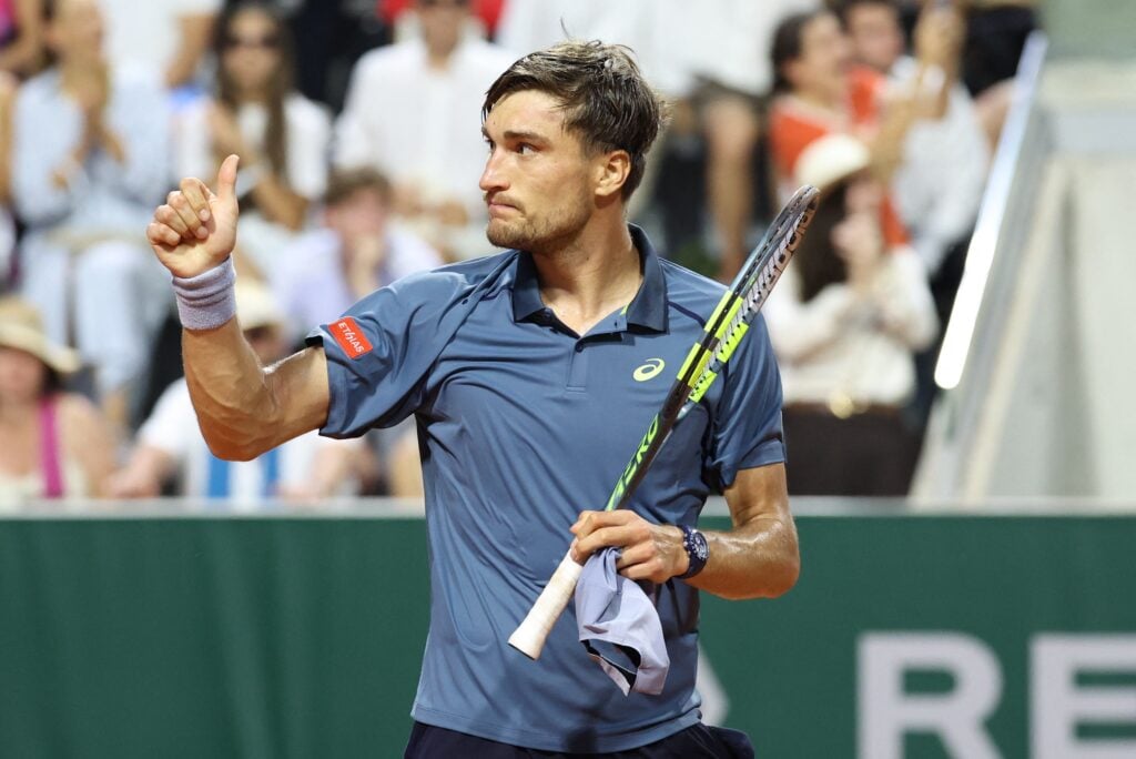 Raphael Collignon reacts during the 2026 French Open.