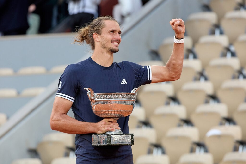 Alexander Zverev celebrates after winning the 2026 French Open.