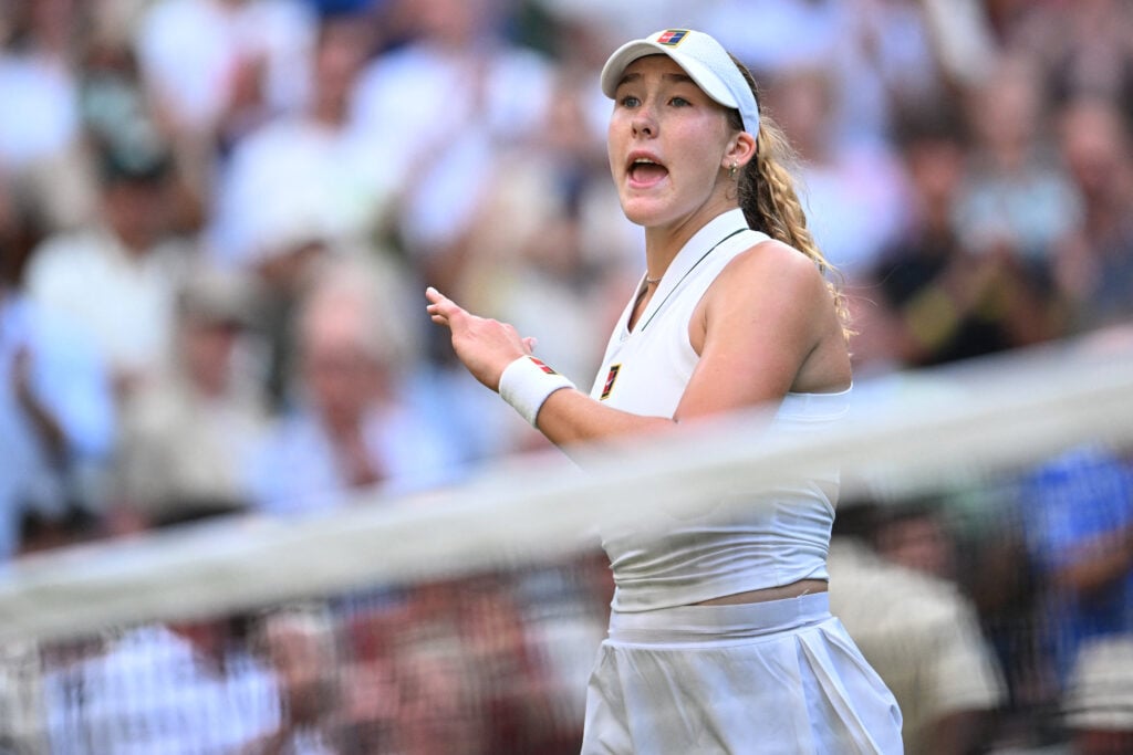 Mirra Andreeva pictured after losing to Barbora Krejcikova at Wimbledon.