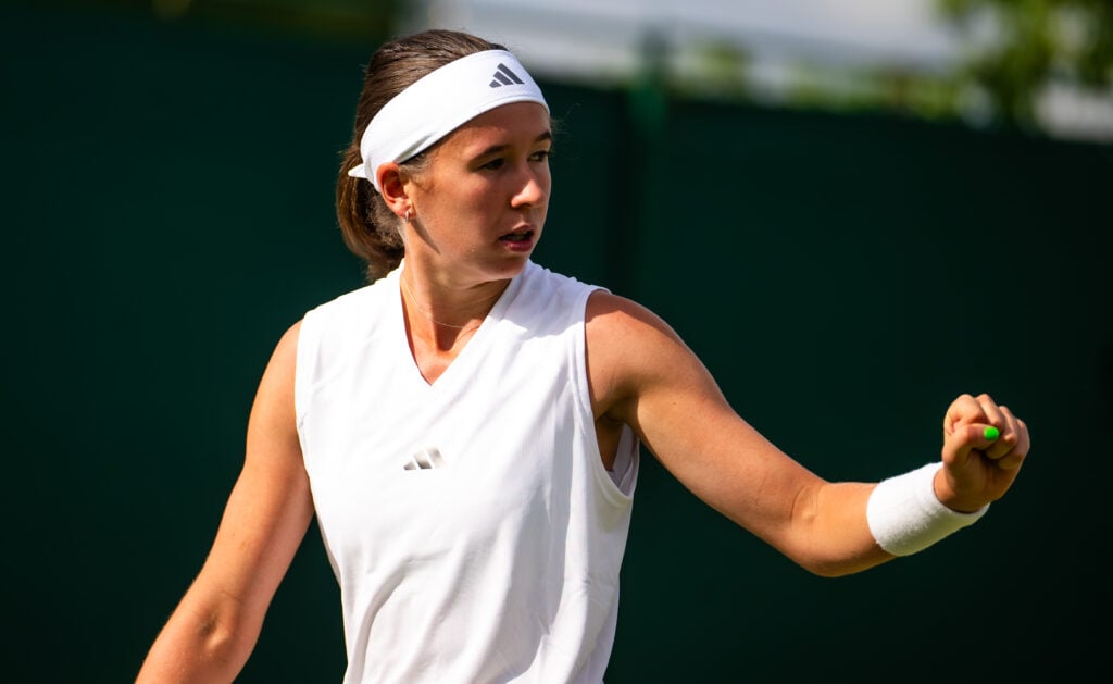 Nikola Bartunkova celebrates at Wimbledon in 2026.