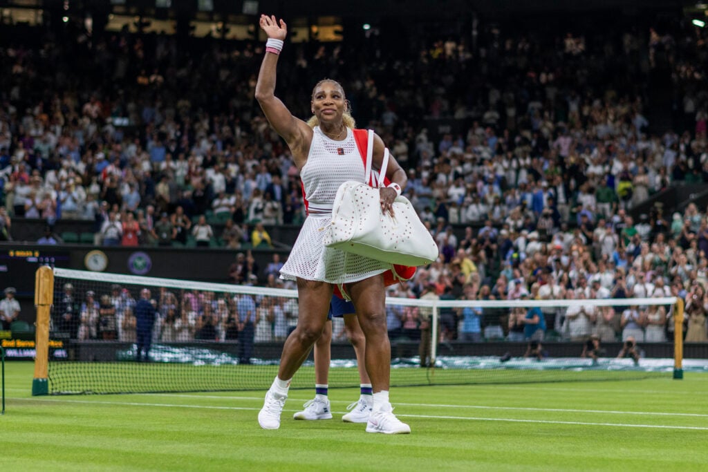 Serena Williams waves to the crowd