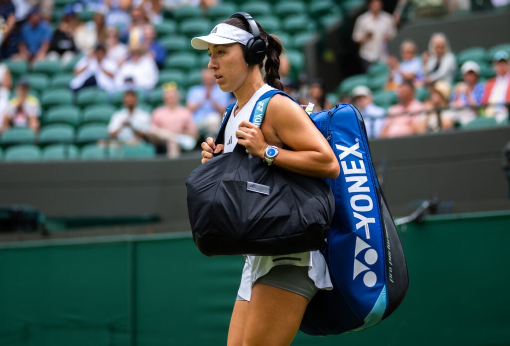 Jessica Pegula of the United States walks onto the court to play against Iva Jovic of the United States in the fourth round on Day Seven of The Championships Wimbledon 2026 at All England Lawn Tennis and Croquet Club on July 05, 2026 in London, England