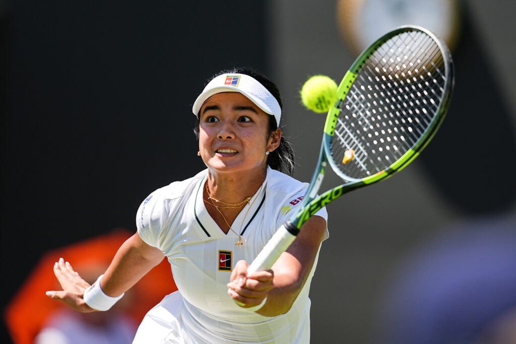 Alex Eala hits a shot during the 2026 Wimbledon Championships