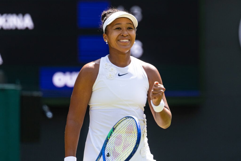 Naomi Osaka celebrates at the 2026 Wimbledon Championships.