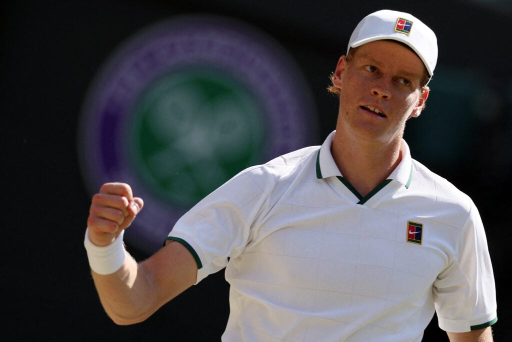 Jannik Sinner celebrates at Wimbledon in 2026.