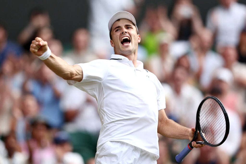 Arthur Fery celebrates at Wimbledon.