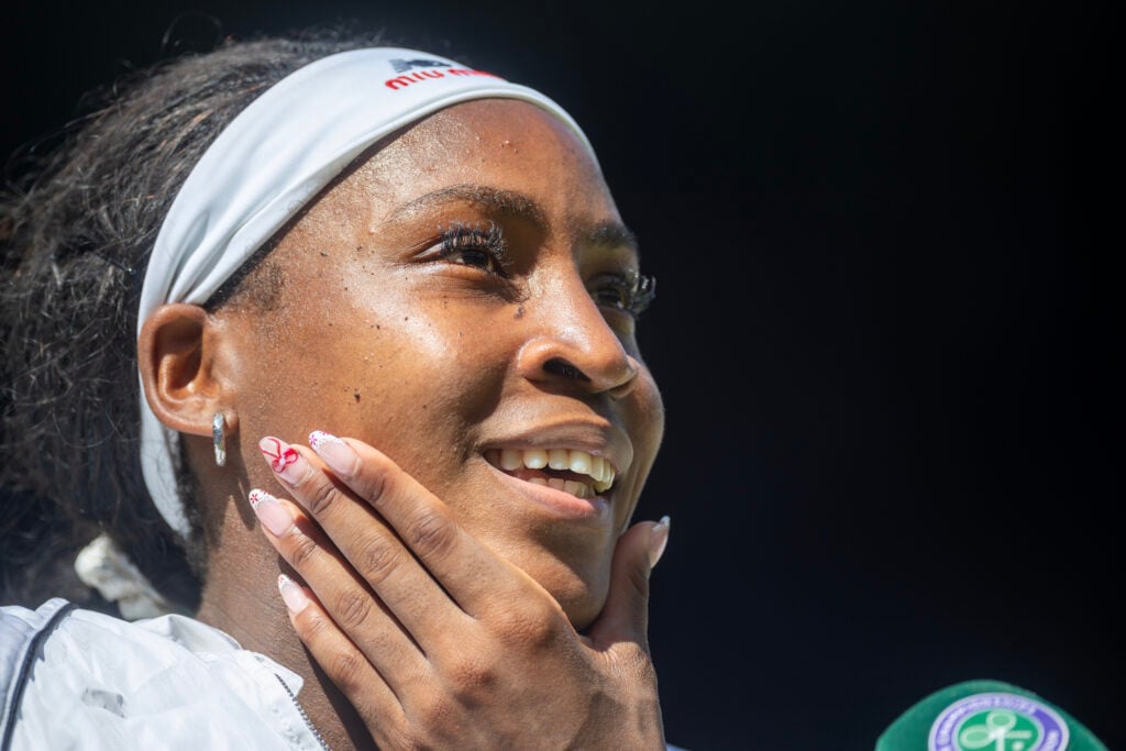 Coco Gauff speaks to the media after reaching the Wimbledon semi-finals.