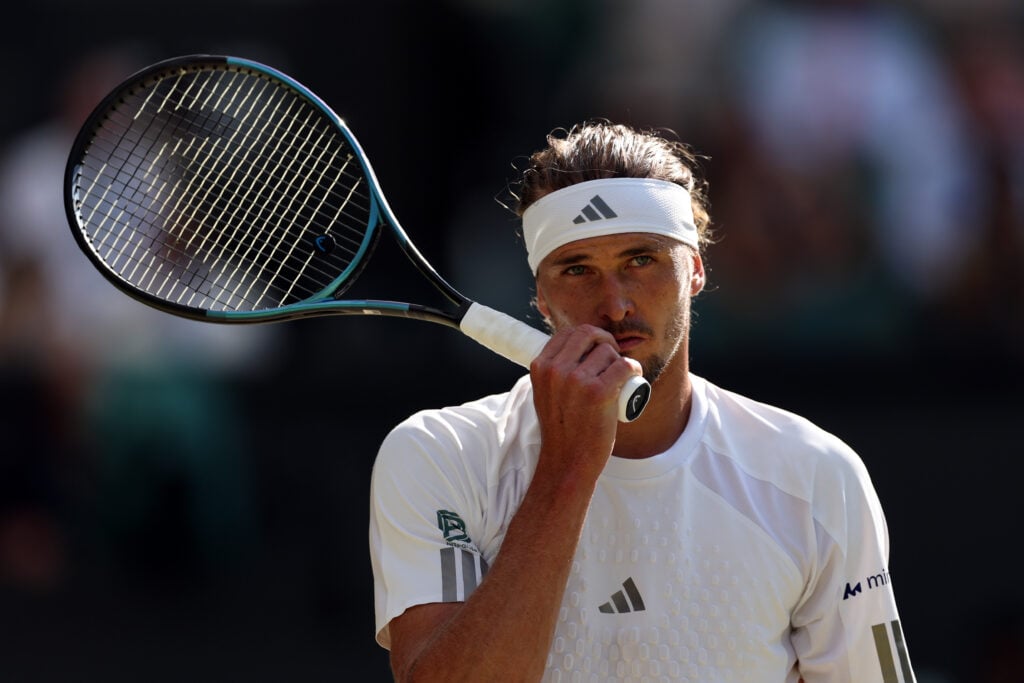 Alexander Zverev reacts during his win over Jiri Lehecka at Wimbledon.