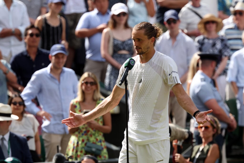 Alexander Zverev is interviewed after reaching the Wimbledon final.