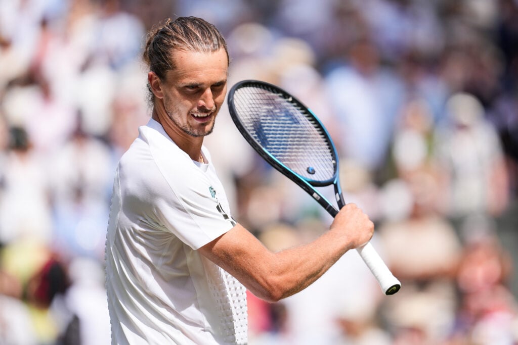 Alexander Zverev celebrates reaching the 2026 Wimbledon final.