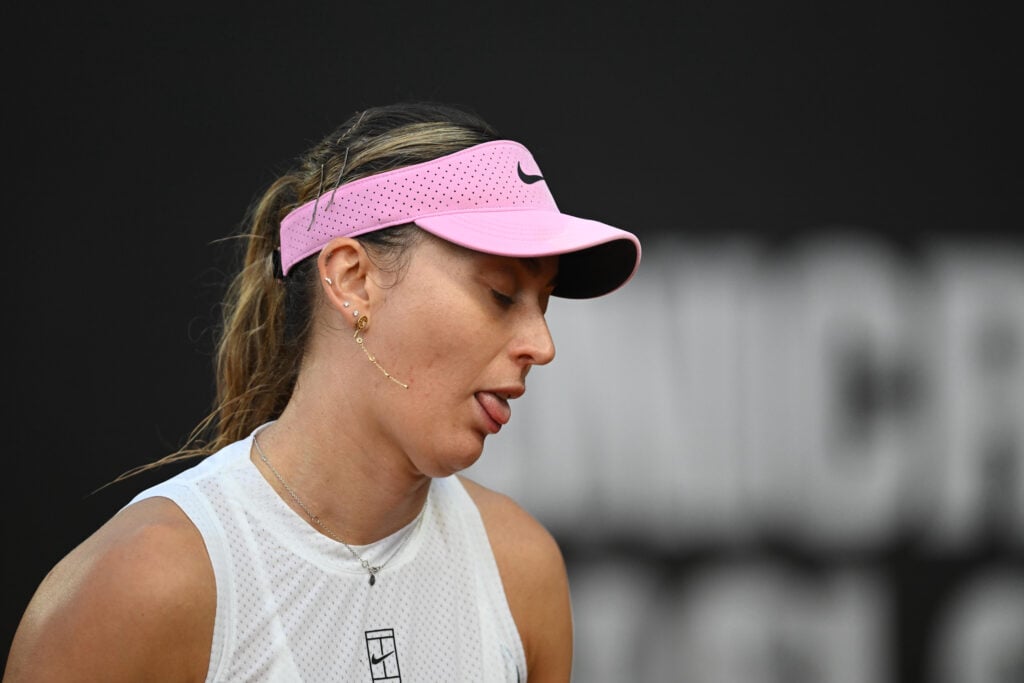 Paula Badosa during her match at the 2026 Iasi Open.