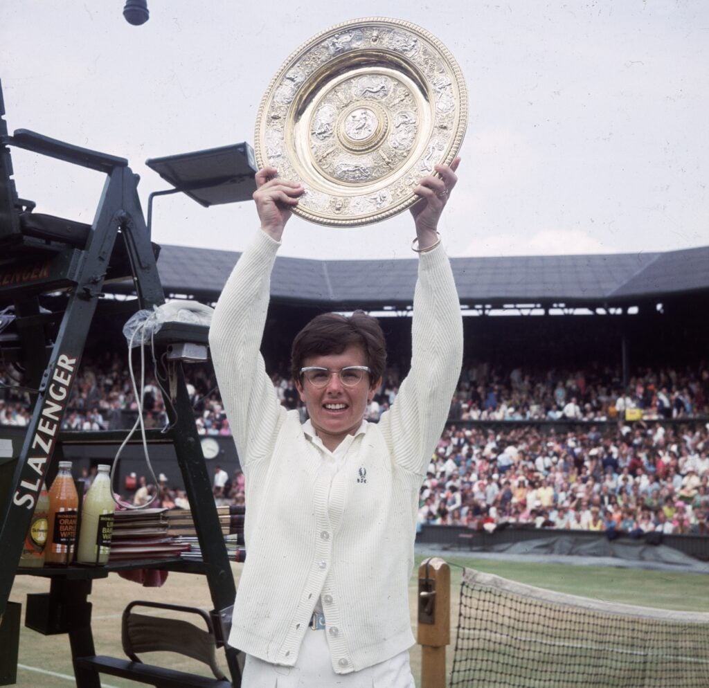 July 1968: American tennis player Billie Jean King, after winning the Women's Singles Championship at Wimbledon.