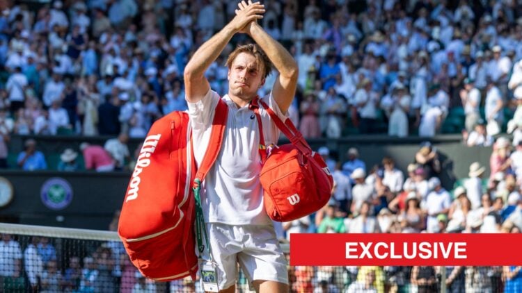 Arthur Fery claps the Wimbledon Centre Court crowd after beating Flavio Cobolli